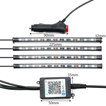 RGB LED Trak Svetlobe Tla Notranjosti Avtomobila Svetlobe Vzdušje Lučka Aplikacijo Bluetooth Nadzor 4 v 1 Zvok Glasbe za Nadzor osvetlitve Okolja Avto