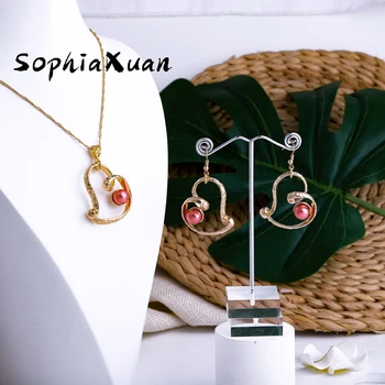 SophiaXuan Hawaiian Nakit Sklopov Srce Multicolor Biserno Ogrlico iz Dold Prekrita Uhani, Ogrlice Set za Ženske, Dekleta Počitnice