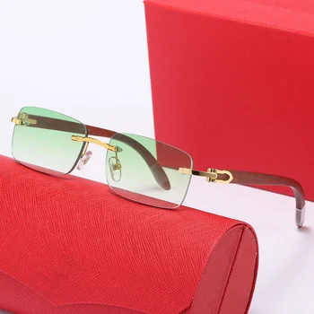 2021 Ročno Rimless sončna Očala za Moške Lesena Očala Ženske Polarizirana Leče Retro Kvadratnih Design Oculos de sol UV400 TYJ-23