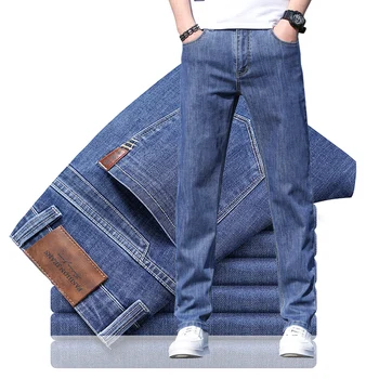 Novo 2021 Poletne Moške Thin Blue Jeans Klasični Slog, Moda Business Casual Naravnost Stretch Traper Hlače Moški blagovne Znamke Oblačil