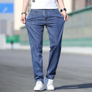 Novo 2021 Poletne Moške Thin Blue Jeans Klasični Slog, Moda Business Casual Naravnost Stretch Traper Hlače Moški blagovne Znamke Oblačil