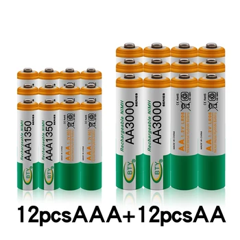 Nov AAA baterije 1350 mAh aaa rechageable baterija NI-MH 1,2 V baterije AA 1,2 V 3000mAh NI MH AA Baterije za ponovno Polnjenje
