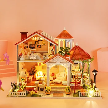 DIY Lutke Otroci Mini Lutka Hiša Komplet 3D Lesene Miniaturni Lutke Ročno Zbiranje Igrač za Otroke, Darila za Rojstni dan
