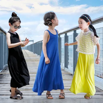 Big Dekleta Bombaž Obleko za Dekle Leta 2019 Poletje brez Rokavov Plaži Dolgo Princess Party Obleke 8 9 10 11 12 14 16 Let Otroci Oblačila