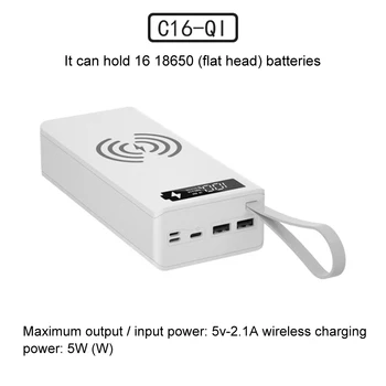 Vara-Free 16-Oddelek 18650 Baterija Power Bank Kit Največja Moč: 5V-2.1 Brezžično Polnjenje 5W Z Anti-Reverse za Varstvo