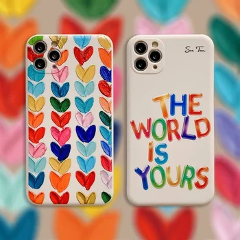 Barvita 3D Oljna slika Pismo, Ljubezen Srce Primeru Za iPhone Mini 12 11 Max Pro XS XR SE 2020 7 8 Plus X Silikonski Mehko Zadnji Pokrovček