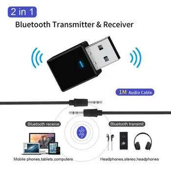 2 V 1 Brezžični USB Bluetooth Avto 5.0 Ontvanger Zender Adapter 3,5 Mm Jack Za Auto Muziek Aux Hoofdtelefoon Sprejemnikom Oddajnik