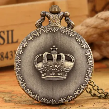 Starinsko Royal Crown Vzorec Elektronske Quartz žepna ura Vintage Srebrno Ogrlico, Obesek Verige Ogrlica карманные часы relogio
