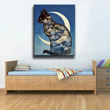 Kdaj Trenutek Diamond Slike Mačka Luna Risanka Full Kvadratnih Vaje Otroke, Odrasle Obrti Soba Art Okras, Darila 4Y1225