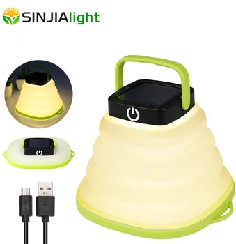 1-2pcs Taborjenje Svetlobo Sončno energijo Prenosna Luč, Luči, Nepremočljiva USB Mini Svetilka Zložljive Lučka za Šotor Pohodništvo Vrt