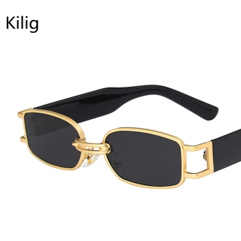 Kilig Kovinski Letnik Pravokotnik Sončna Očala 2020 Novo Širok Templjev Moških Očala Retro Majhen Okvir Hip Hop Bar Skakalec Sončna Očala