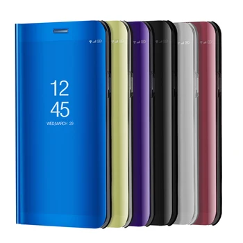 Ogledalo Flip Primeru za Samsung Galaxy A10 A20 A20E A30 A40 A50 A70 Opomba 10 Pro S10 5G S 8 9 S8 S9 Plus S10e S6 S7 Rob Stojalo Pokrov