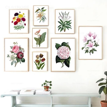 Nordijska Cvet Plakatov in Fotografij Botanični Platno Slikarstvo Moderna Spalnica, Dnevna Soba Dekoracijo Doma Rose Wall Art Slike