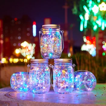 6PCS 20 Led Pravljice Sončne Svetlobe Za Mason Jar Pokrov Vstavite Barvno Spreminjanje Vrt Dekor Božič Luči na Prostem Poroka Dekor