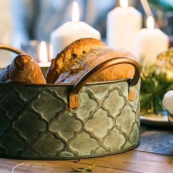 Kruh Košarico Retro Starinski Slog Družine Kovinsko Košaro Za Shranjevanje Sadja Posodo Pečeno Letnik Pladenj Za Dekoracijo