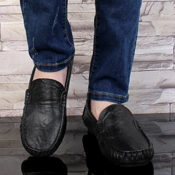 Moški Priložnostne Čevlji na prostem Modni Moški Čevlji na prostem Pravega Usnja Moške Loafers Moccasins Slip Za Moške Stanovanj čevlji velika velikost 48 5