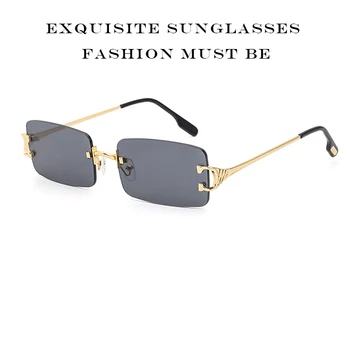 2021 Rimless Sončna Očala Vintage Moda Črn Pravokotnik, Sončna Očala Plima Majhen Okvir Oculos De Sol Masculino Luxe Očala Prodajalci
