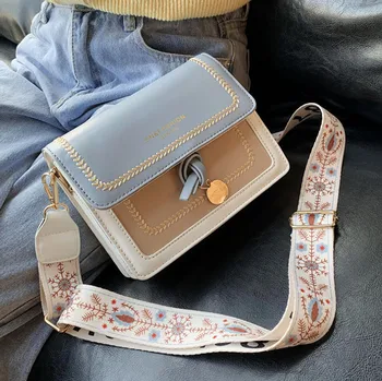 Verige zavihek vrečke za ženske Torba mozaik PU Usnja dame torbici 2021 Luksuzni Širok trak Ženski messenger vrečke bolsas