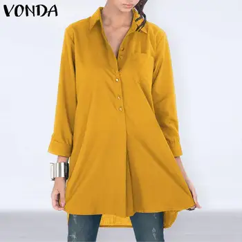 Priložnostne Majice Ženske River Vratu Sleeve Solid Bluze In Vrhovi 2021 VONDA WomenTunic Bohemian Blusas Femme S-