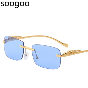 Rimless Pravokotnik sončna Očala Ženske 2021 Moda Majhen Okvir Cheetah Dekoracijo sončna Očala Za Moške Luksuzne blagovne Znamke Očala UV400