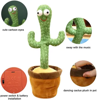 Ples Kaktus Plišastih Igrač Električni Petje 120 Pesmi S Svetlobo Sukanje Kaktus Snemanje Učenje, Da Govorijo Glasbo, Igrače Za Otroke