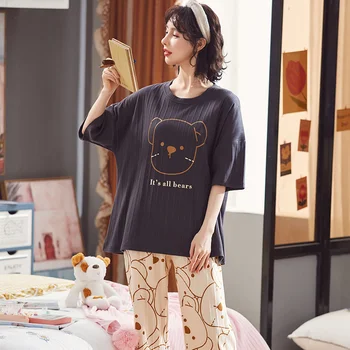 Plus Velikost M-5XL Ženske Pižame Komplet Bombaž Pižame Poletje Kratek Rokav Domov Oblačila Sleepwear Zaprtih Oblačila