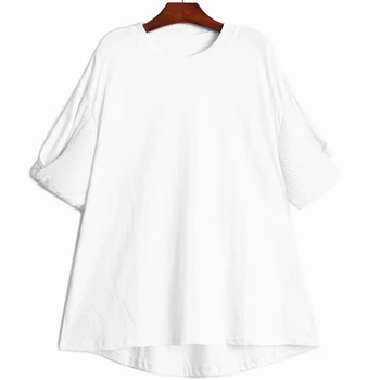 [EAM] Žensk Black Priložnostne Naguban Razrezana Šifon T-shirt Nov Krog Vratu Kratek Rokav Moda Plima Pomlad Poletje 2021 1DD8924