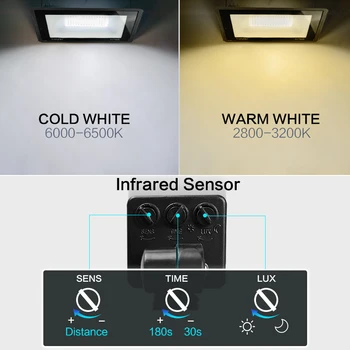 LED PIR senzor gibanja žaromet za na prostem stenski 220V Beli ali Črni 100W 50 W 30W 20W 10W Vodotesne svetilke vrt pozornosti