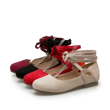 Ženske Stanovanj Spomladi Jeseni Jate Krog Toe Priložnostne Čipke Balet Čevlji za Odrasle Gleženj Trak 2021 Seksi Nov Modni Bež Črna Rdeča