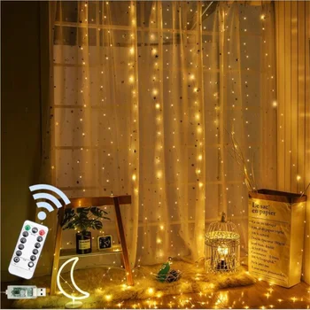 3x3m Pravljice Zavesa Svetlobe LED Daljinski upravljalnik USB Garland Niz Luči za Domačo Spalnico Okno Počitnice Božič Luči