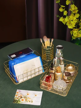 Nordijska Tri-delni set Kozmetike Škatla za Shranjevanje Nakita Shranjevanje Ličila Držalo krtače za Parfum Pladenj Kovinski Kovanega Organizator