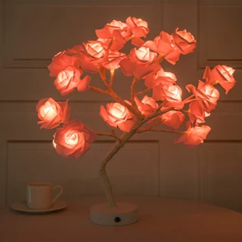LED Noč Svetloba namizne Svetilke Rose Cvet Drevo Obliko Dekorativne Luči USB Nočne Luči za Stranke Valentinovo, Praznik Razsvetljavo