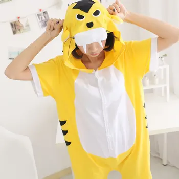 Ženske Živali Kostum Poletje Cosplay Pajama Risank Anime Sleepwear Kigurumi Tiger Panda Zmaj Onesies Kratek Rokav Obleke
