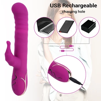 Teleskopsko Rabbit Vibrator Sex Igrače Za Ženske Vagine Massager Dildo Dvojno Vibracije Thrusting G-Spot Klitoris Spodbujanje Vibratorji