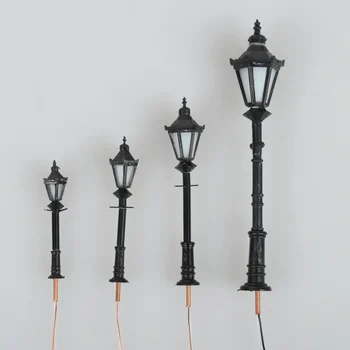 Vroče 10pcs Model Svetlobe Miniaturni Model Pokrajine Postavitev LED Toplo Črni Barvni Model Lamppost