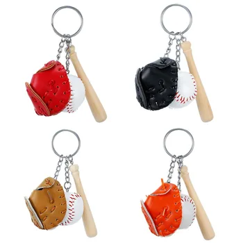 Tri-delni Mini Baseball Usnje Masko Lesen Bat Obesek Keychain Avto Ključnih Verige Key Ring Darilo za Moškega, Ženske Športni slog