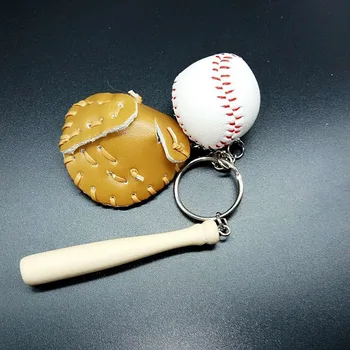 Tri-delni Mini Baseball Usnje Masko Lesen Bat Obesek Keychain Avto Ključnih Verige Key Ring Darilo za Moškega, Ženske Športni slog