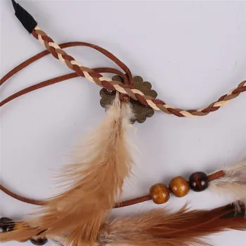 Boemski stil Indijski Pero Glavo Headdress Lase Vrv Pokrivala Plemenski Hipi Ročno Pribor za Lase za Ženske