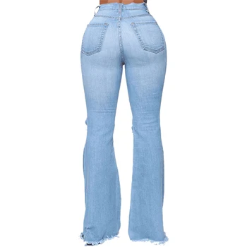 Seksi Luknjo Jeans Ženska Svoboden Modra Priložnostne Flare Hlače Ženske Jogger Ulične Traper Hlače Ženske Hlače Ženske Jeans