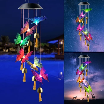 Barva Spreminja, LED Solar Wind Chime Svetlobe Hummingbird/Metulj Vodotesne Svetilke Prostem Vrt Kampiranje Visi LED Luči