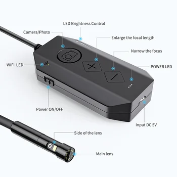 Dvojno Objektiv Brezžični Endoskop 1080P Področje uporabe Fotoaparata S 4X Povečavo Nepremočljiva Borescope Semi-Rigid Kabel za Android in iOS Tablet