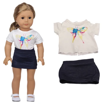 Novo Prispeli 18 Inch American Doll Oblačila Obleko +Kratka Obleka Multicolor Tiskanih Obleke Za 1/3 BDJ Otroka Rodila Punčko