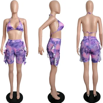 2021Sexy dvodelni Set Print Kopalke Bikini Rastlinske Tank Top In Panys Kopalke Ženske Počitnice na Plaži Oblačila Za Ženske
