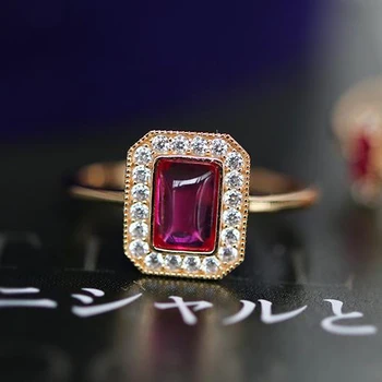 Prvotni načrt ruby geometrijske diamond odpiranje nastavljiv prstan retro lahka luksuzni čar ženske blagovne znamke srebrni nakit
