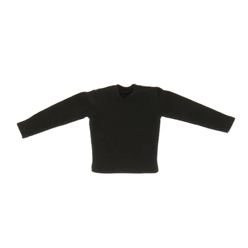 Črne Moške Dolg Rokav T-shirt Clotehs Accs Fit 1/6 Obsega Slika