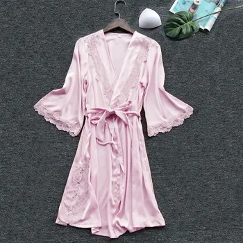 Svila Kimono Plašč Kopalni Plašč Ženske Svile Družico Obleke Nightgowns Sleepwear Seksi Oblačilih, Saten Jutranje Halje Obleko Noč Peignoir