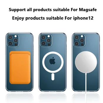 Za magsafe Brezžični Polnilnik Magnetni Pregleden Primeru Telefon Za iPhone x xr xs 11 12 pro max 12mini Kristalno Jasno Magnet Pokrov
