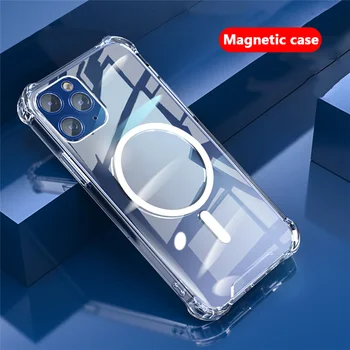 Za magsafe Brezžični Polnilnik Magnetni Pregleden Primeru Telefon Za iPhone x xr xs 11 12 pro max 12mini Kristalno Jasno Magnet Pokrov
