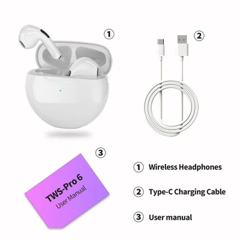 Mini Pro 6 TWS Brezžične Slušalke Z Mikrofonom Tws Bluetooth Slušalke Čepkov Šport Teče Slušalka Za Apple iPhone Xiaomi Huawei