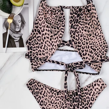 Mossha Seksi high cut kopalke Votlih iz bikini komplet Leopard tiskanja kopalke ženske String čipke kopalke Letnik Plaža obrabe